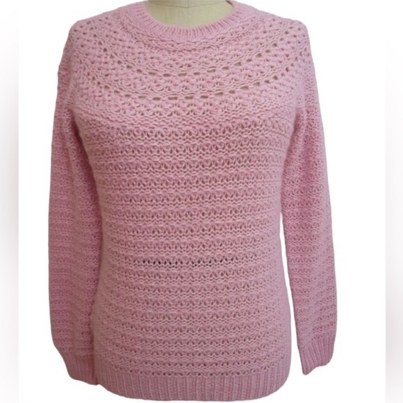 RALPH LAUREN ALPACA WOOL BLEND OPEN KNIT SOFT PINK SWEATER SIZE MEDIUM - Picture 3 of 15